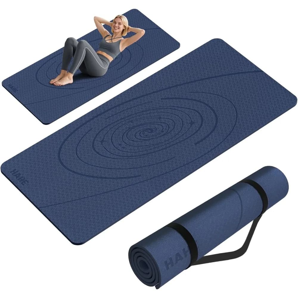 Tappetino Yoga Extra Largo e Spesso 76x32x0,3 Pollici, Antiscivolo in POE con Cinghia per Yoga, Pilates e Fitness