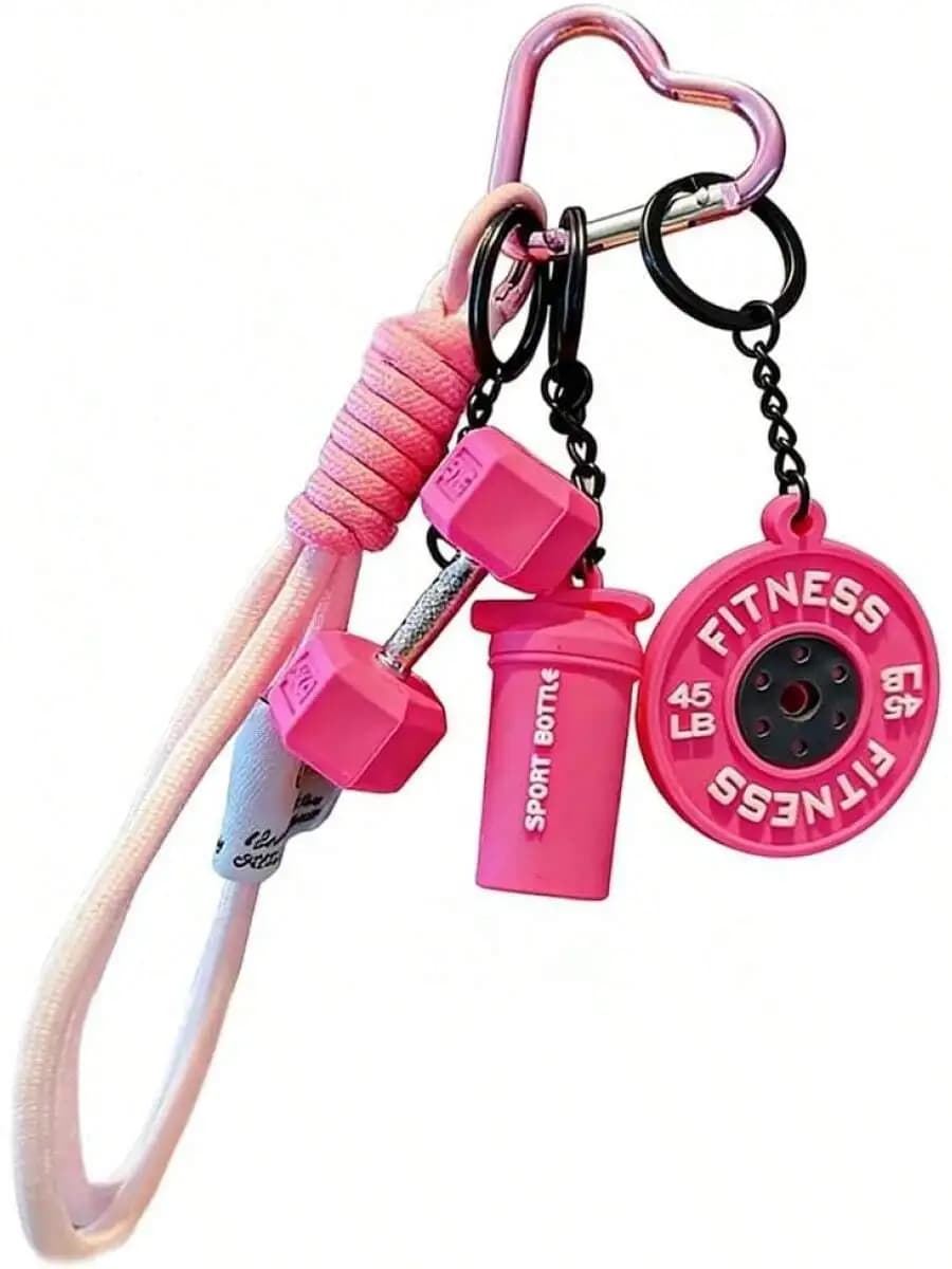 Fitness Keychain Set Dumbbell Weight Plate Sport Bottle Charm For Gym Motivation