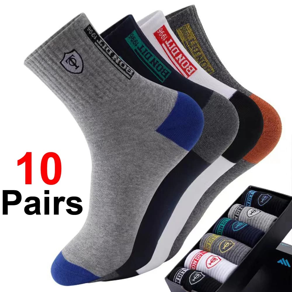 10 Pairs Men's Bamboo Cotton Blend Socks, Highly Breathable, Moisture Wicking and Odor Resistant, Soft Comfort Socks for Sports