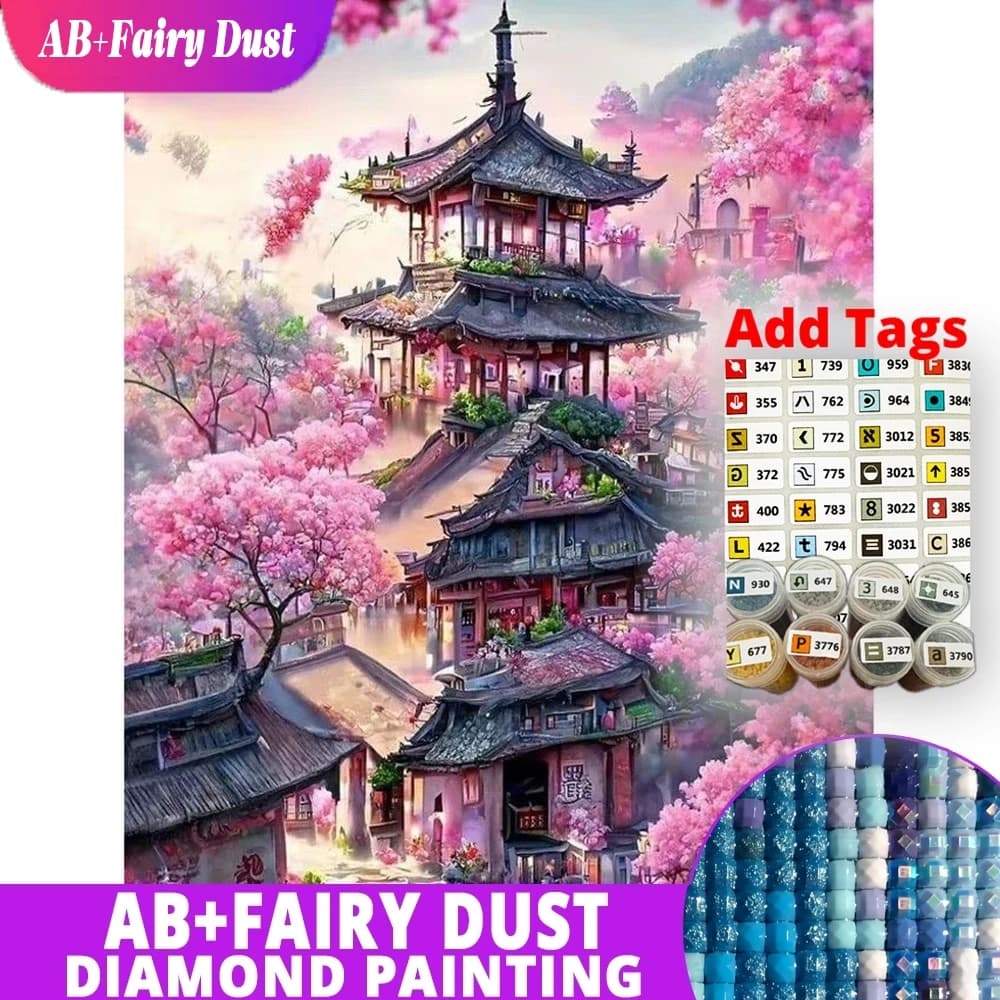 Fairy Dust AB Full Round Diamond Embroidery House Landscape Painting Cross Stitch Kits DIY Building Mosaic Tree New 2026