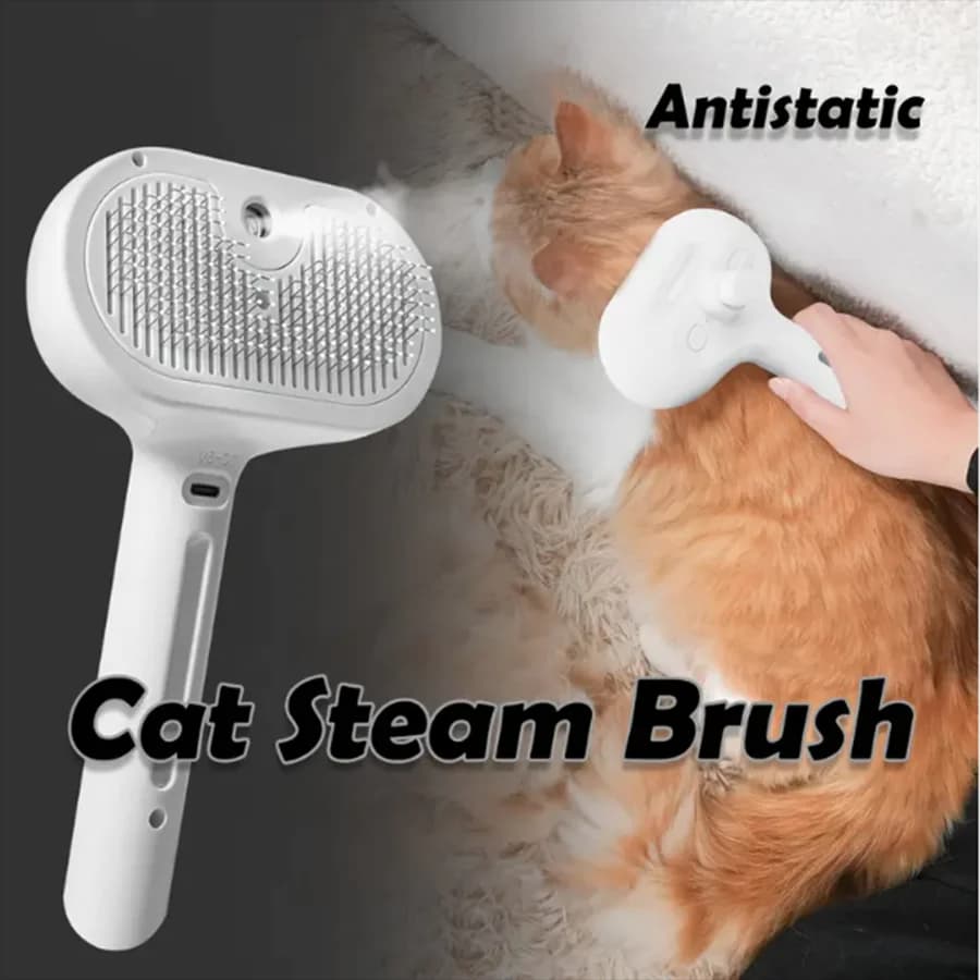 A Spray Cat Brush for Hair Removal and a Self-Cleaning Cat Brush with Dual Functions (Built-in Water Tank Is Used to Remove the