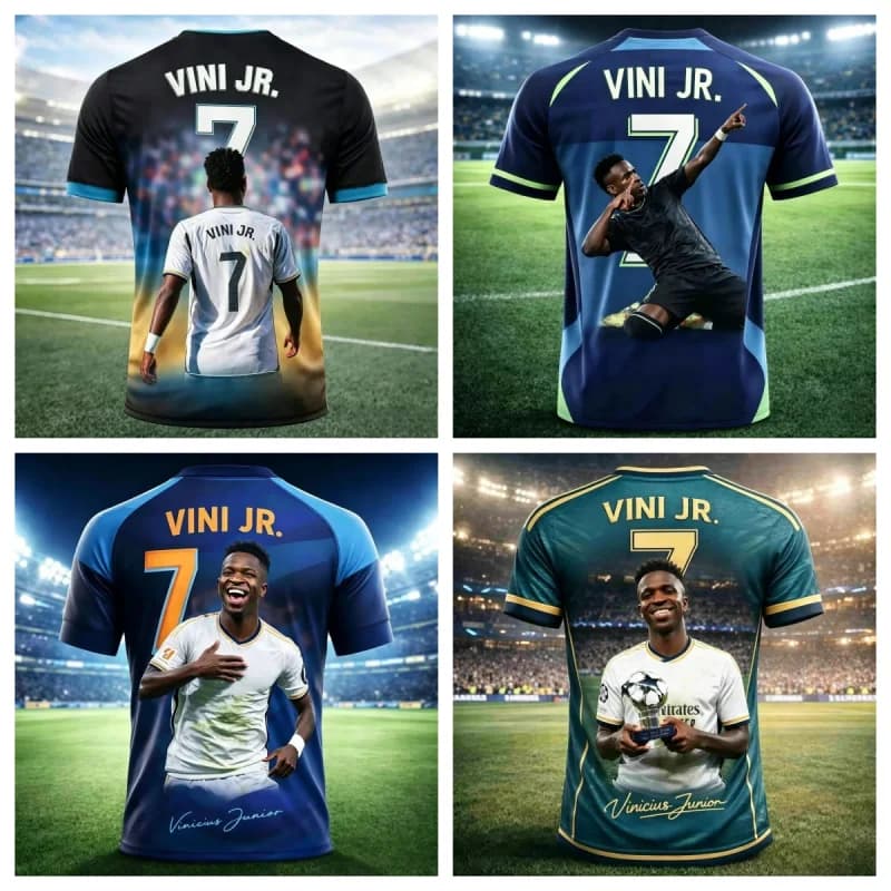 New Vini Jr. 7 Vinicius Junior Soccer Jersey Y2K Blue Print Outfit for Fans Breathable Uniform for Sports Wear Men Comfortable