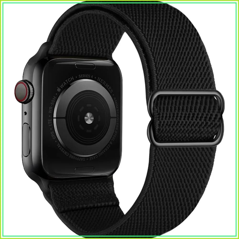 Adjustable Nylon Solo Loop Band for Apple Watch 42/46/45/44/41/40/38mm, Stretchy Sport Strap for Men Women, Black