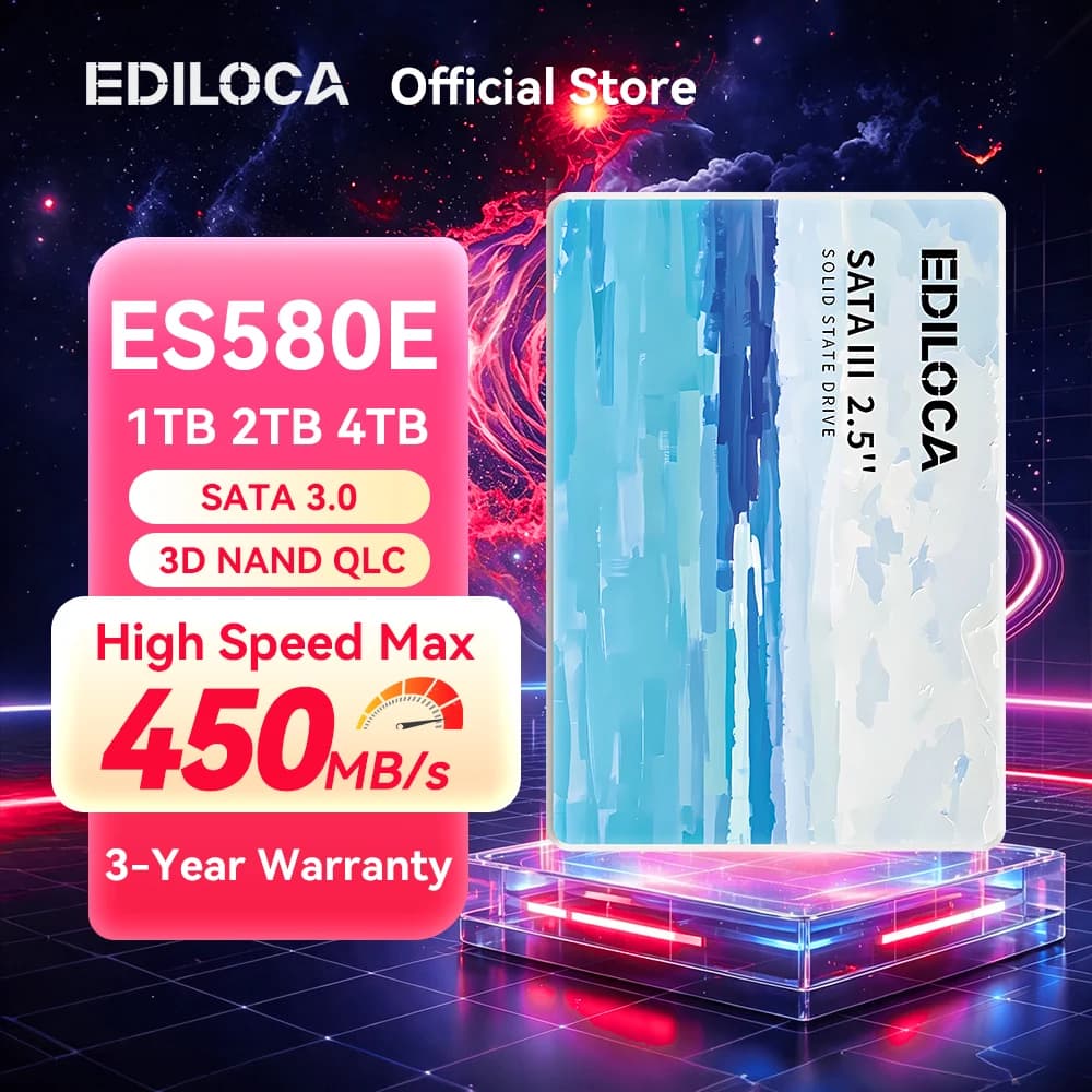 Ediloca ES580E SSD 2.5" SATA III 450MB/s Read Speed 3D QLC NAND SATA SSD Internal Solid State Drive for PC Desktop and Laptop
