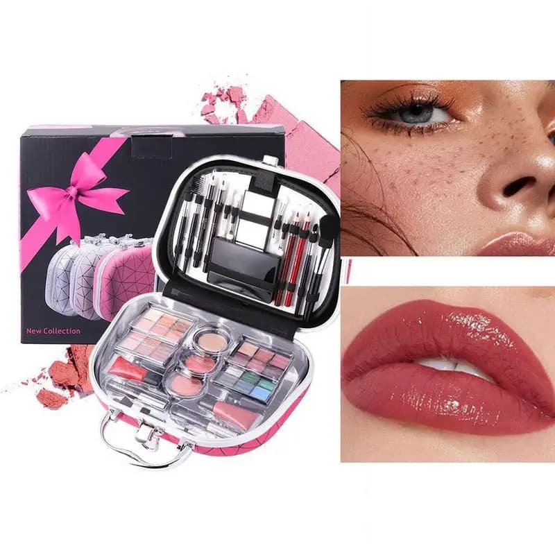Lip Pencil Make-up Kit, applicator, mirror, lip gloss, eye shadow, mascara, eyeliner, lip brush, cosmetic case