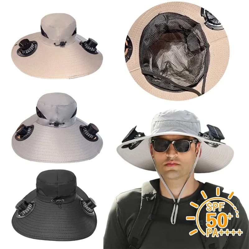 Cappello Ombrello con Ventilatore a Ricarica Solare, Leggero, per Campeggio, Pesca, Escursionismo, Design Portatile con Ventilatore Solare Integrato