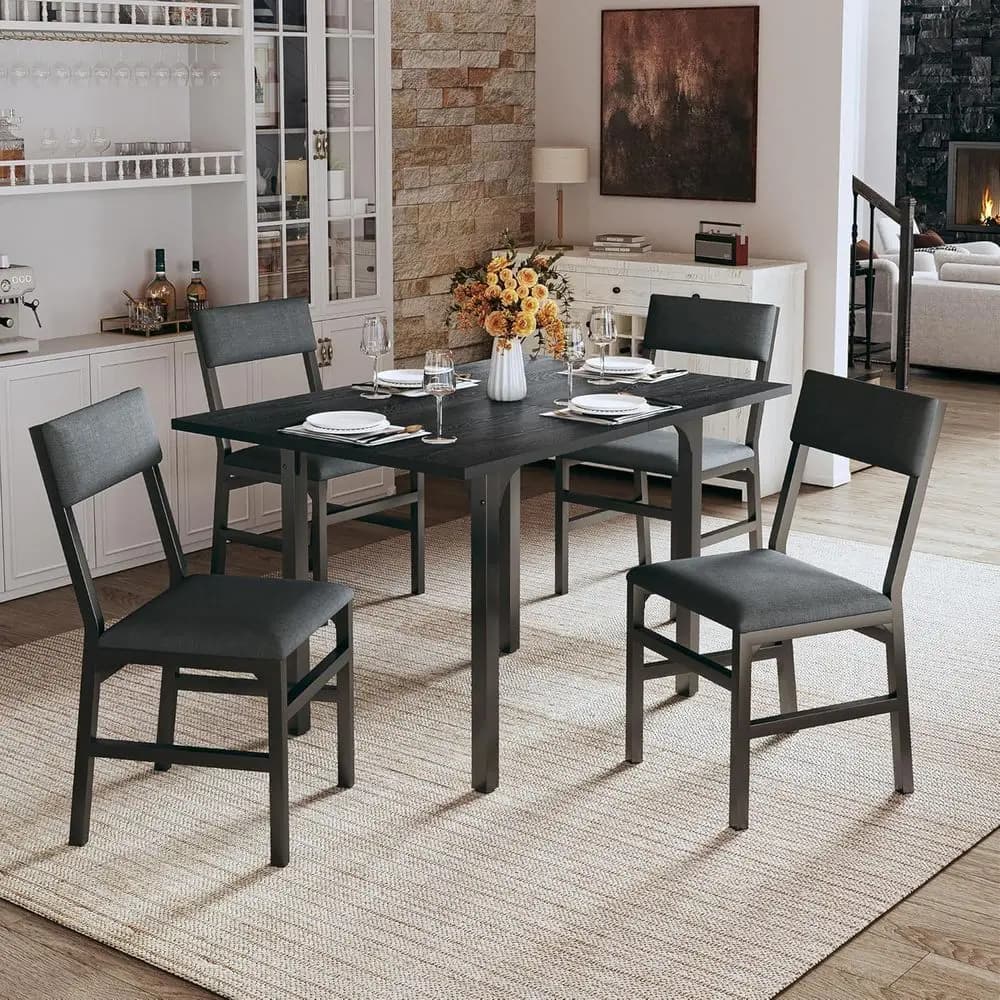 Dining Table Set or 4, Exble Kitchen Table Cushion Chairs Set o 4, RecDining Table with Metal e & MD Board, olding or Small Apar