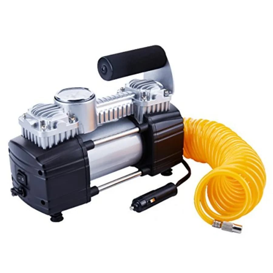 Compressore d'aria portatile per gonfiaggio pneumatici 12V 150PSI con manometro e tubo da 5M per pompa d'aria a doppio cilindro per auto SUV moto bicicletta R