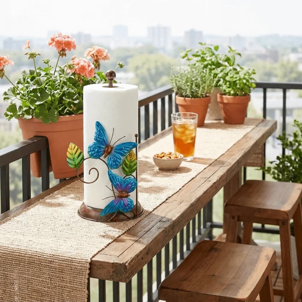 Iron Butterfly Paper Towel Holder One-handed Tear Decorative Standing Toilet Paper Holder Freestanding Vertical Napkins Rack
