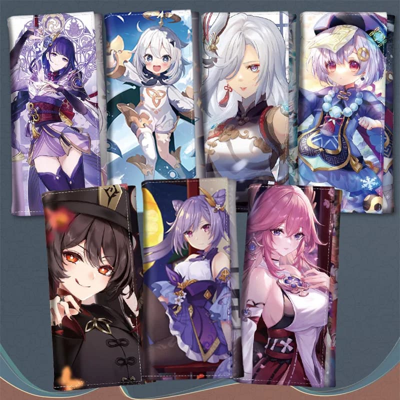 Genshin Impact Long Wallet Cosplay PU Leather Purse Clutch Alhaitham Hutao Keqing Beelzebul Scaramouche Coin Bag Kids Fans Gift