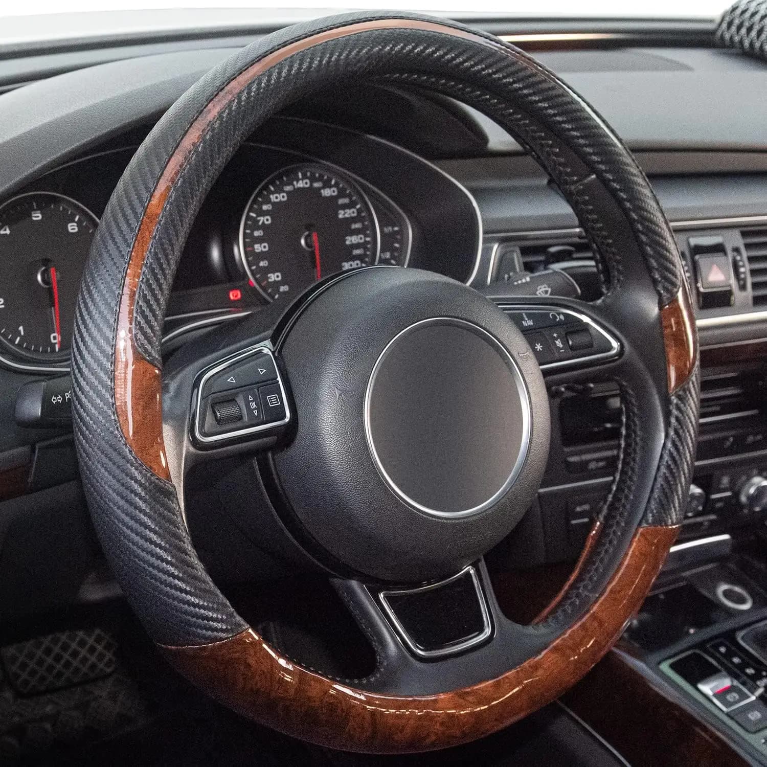 Universal Microfiber Leather Cover, Design Wood Effect, Anti-slip and Breathable for 14,5-15 Volks