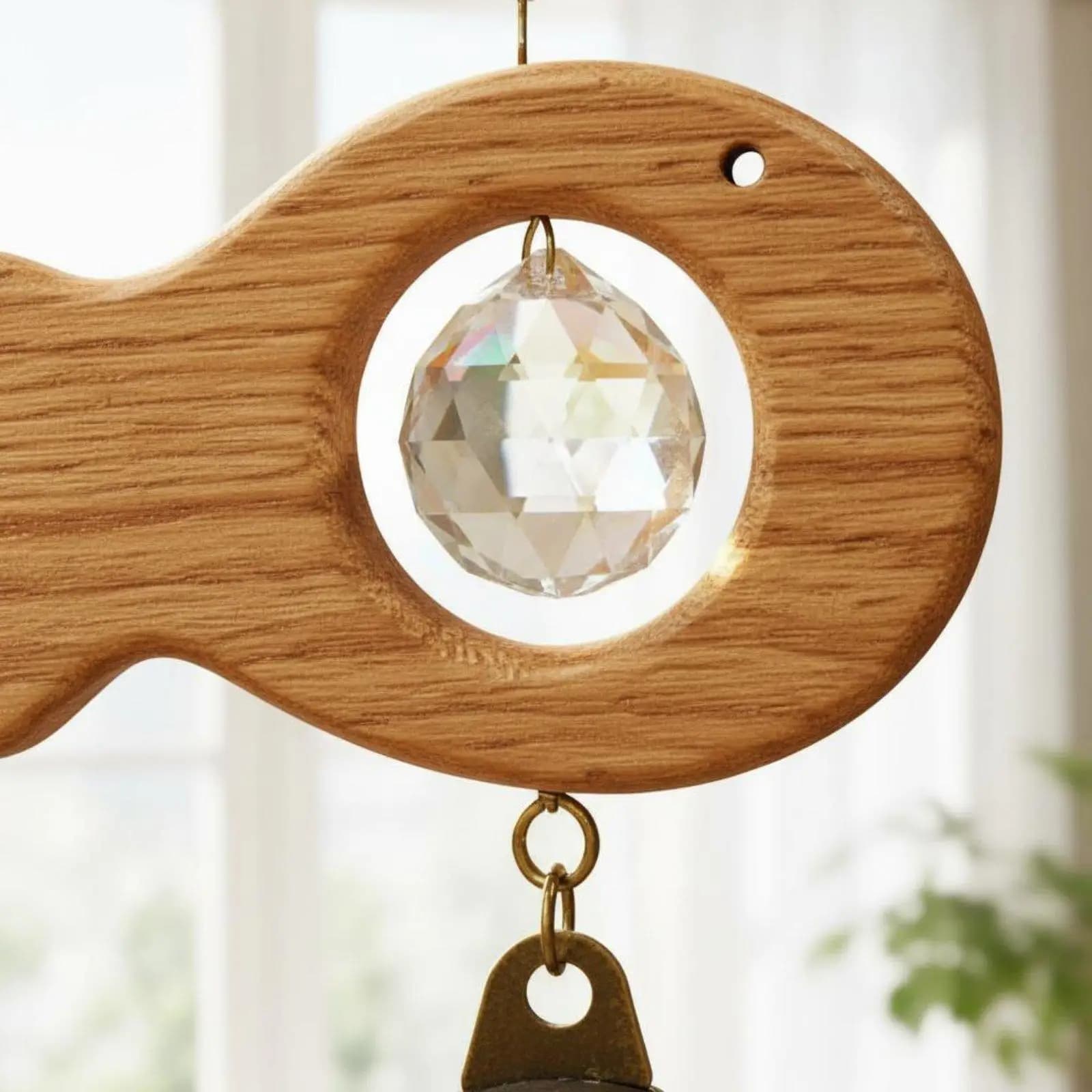 Rustic Wind Chime Faceted Crystal and Alloy Bells Window Hanger for Home Soothing Atmosphere