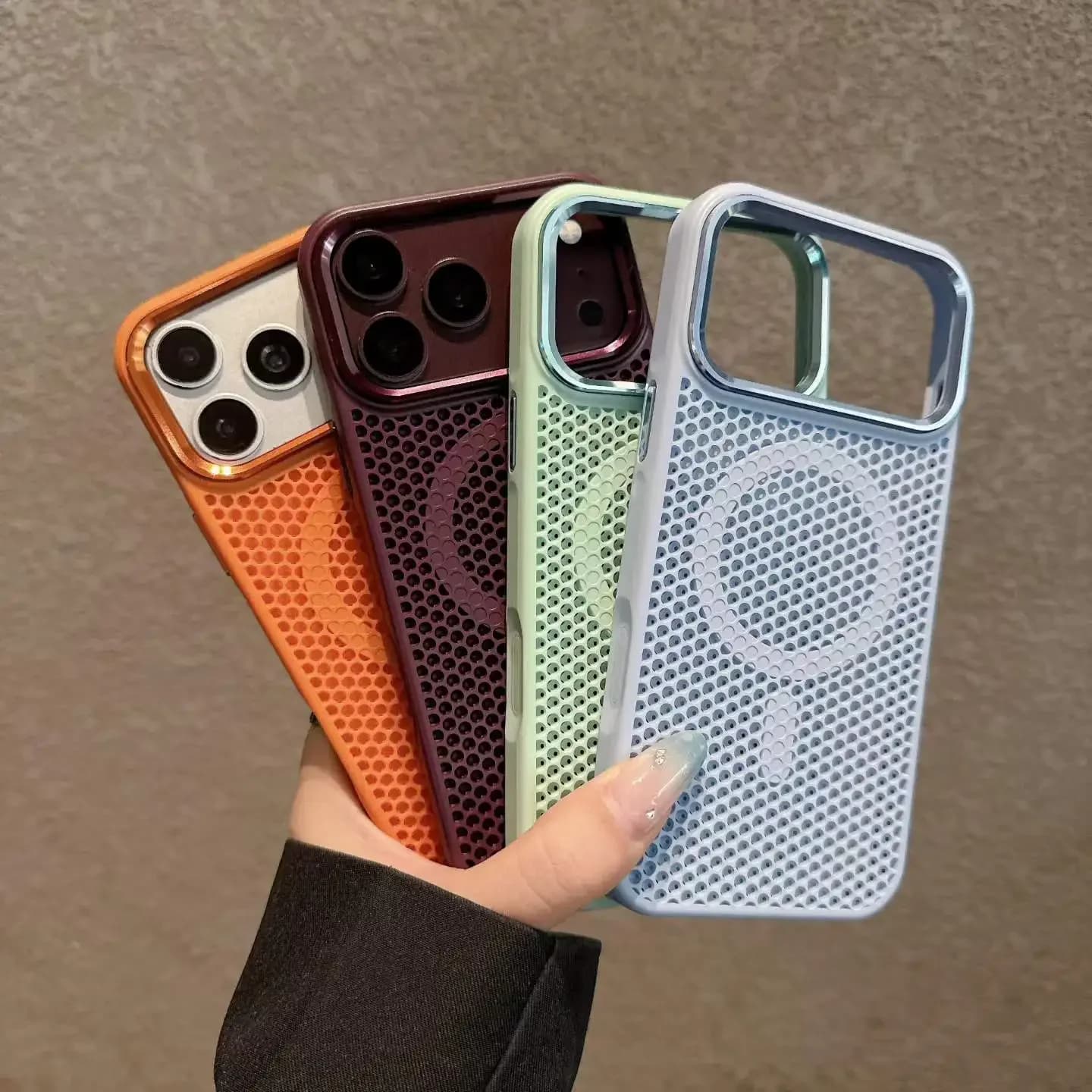 Fashion Candy Color Heat Dissipation Grid Phone Case For IPhone 18 Pro Max 14 15 16 17 Pro for Magsafe Shockproof Protect Cover
