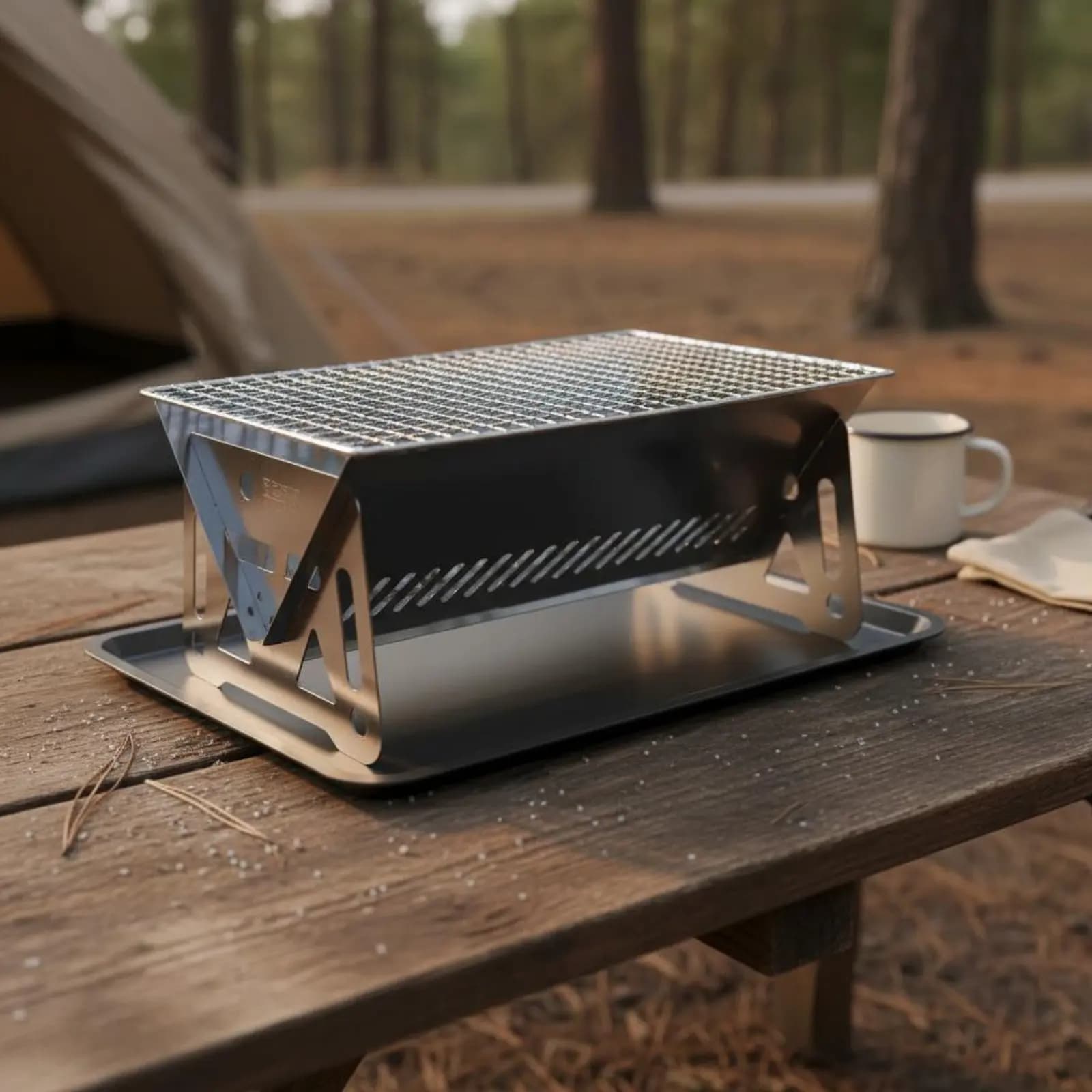 Stainless Steel Camping Grill Lightweight Folding Charcoal Grill Portable Charcoal Cooker Fast Setup Non-Stick for Picnic