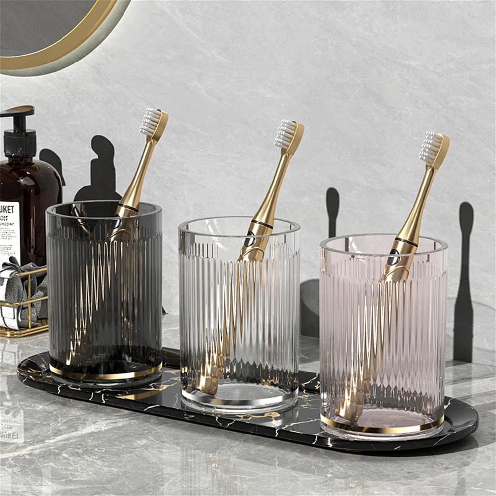 Tazza per collutorio a righe di lusso tazza per portaspazzolino rotonda portatile tazza per spazzolino da denti trasparente colorata strumenti per il lavaggio del bagno