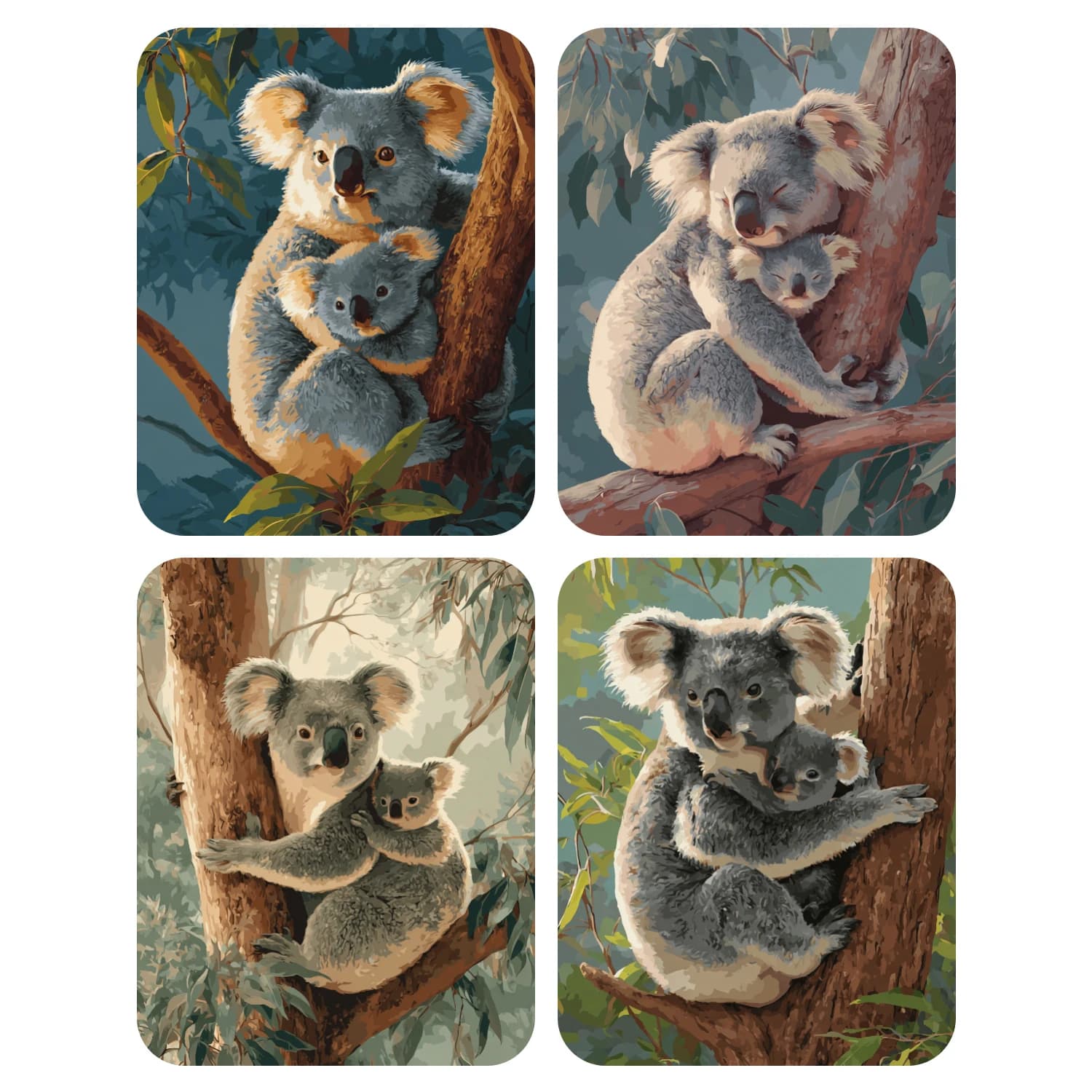 Hand Paint Two koalas on a tree Painting By Numbers Kit DIY Acrylic Artwork Canvas Art Gift Home