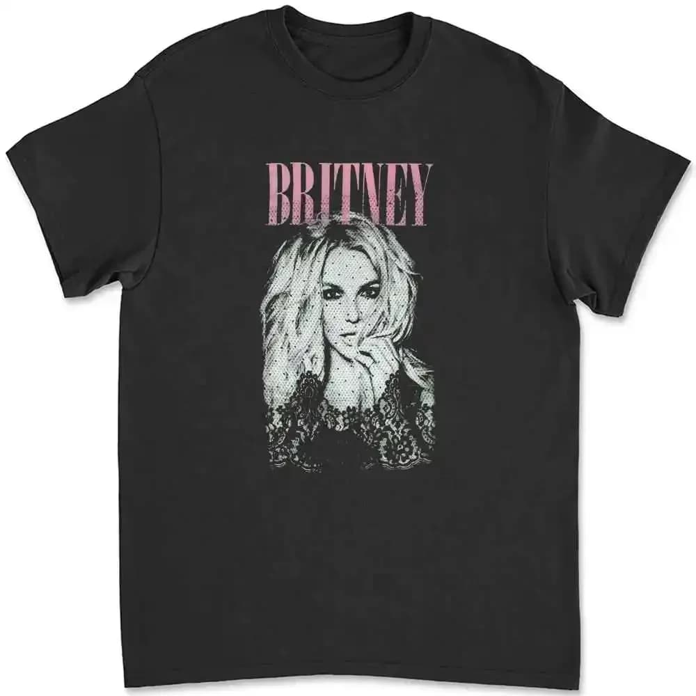 T-shirt nera prelavata con ritratto in pizzo Britney Spears 9N5F