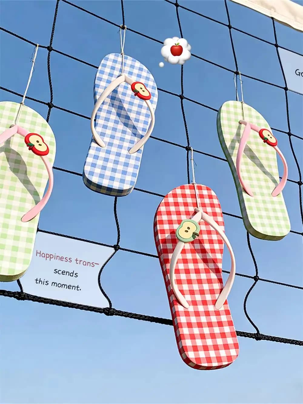 2026 Summer Beach Flip Flops Women's Color Block Plaid Apple Flip Flops Non Slip Summer Beach Thong Sandals For Vacation