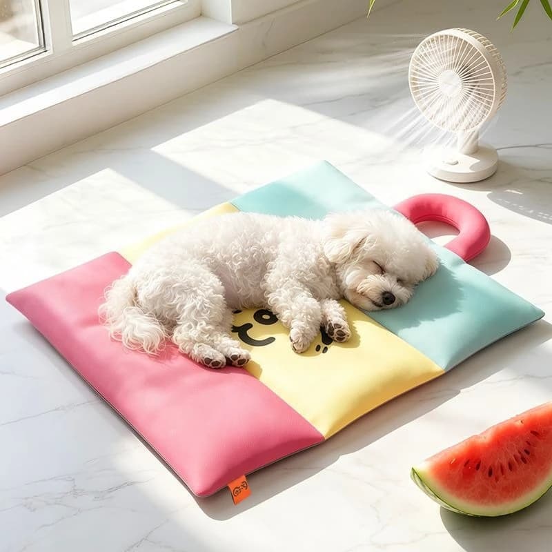 Beat the heat! Reversible tri-fold pet mat for summer & winter. Bite-resistant, foldable, for dogs/cats. Multiple sizes.