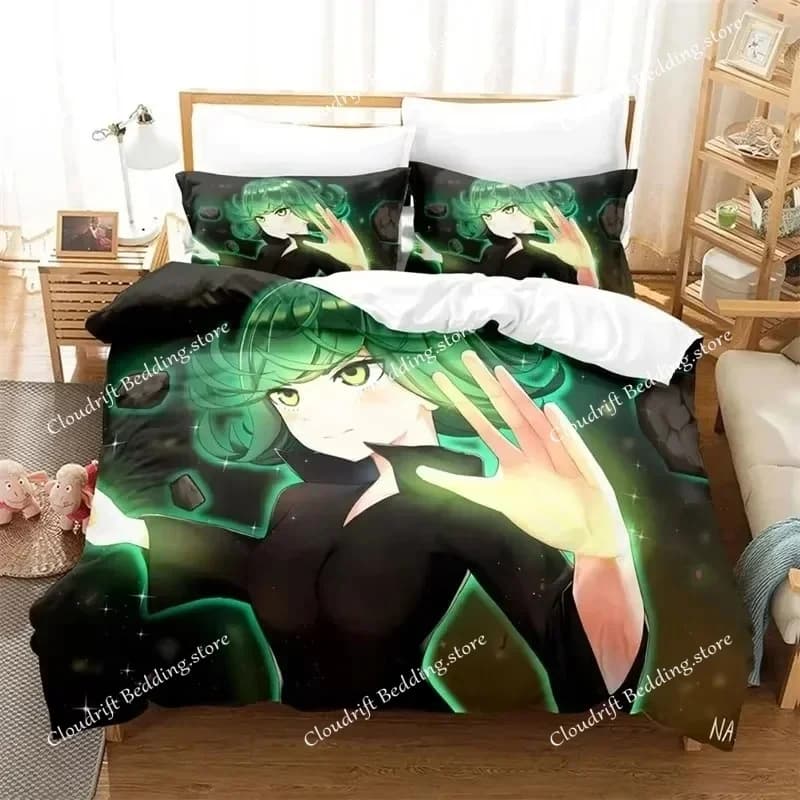 Set di biancheria da letto Anime One-Punch Man Saitama per ragazzi e ragazze, copripiumino e federa, per bambini e adulti, tessile per la casa 026