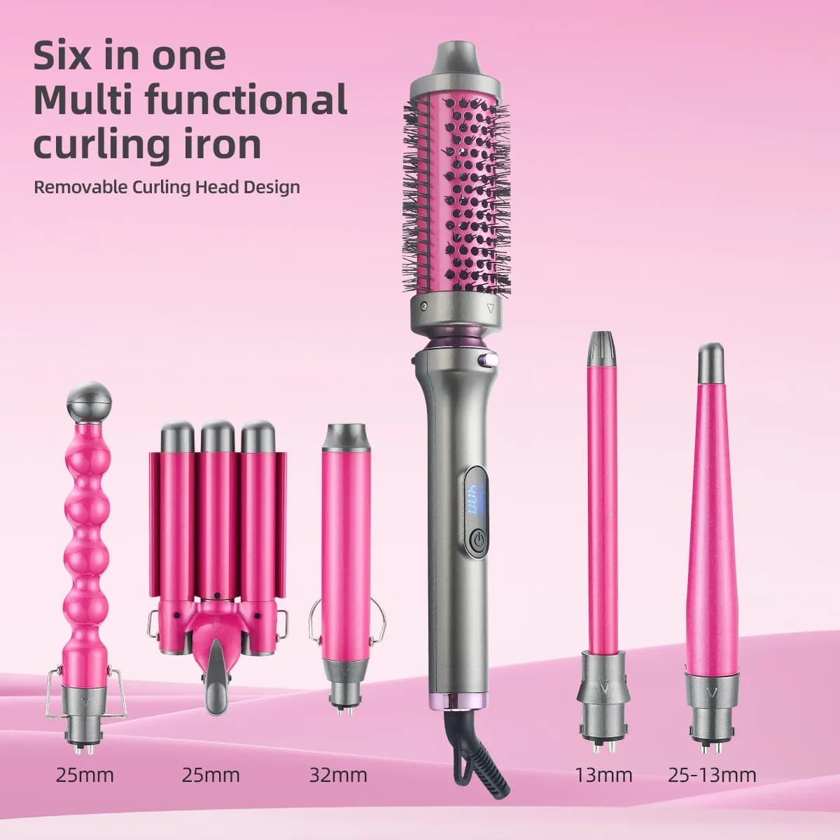Set Ferro Arricciacapelli in Ceramica 6-in-1 with Removable Heads, Multifunctional Design for Furnishing and Witting Hair