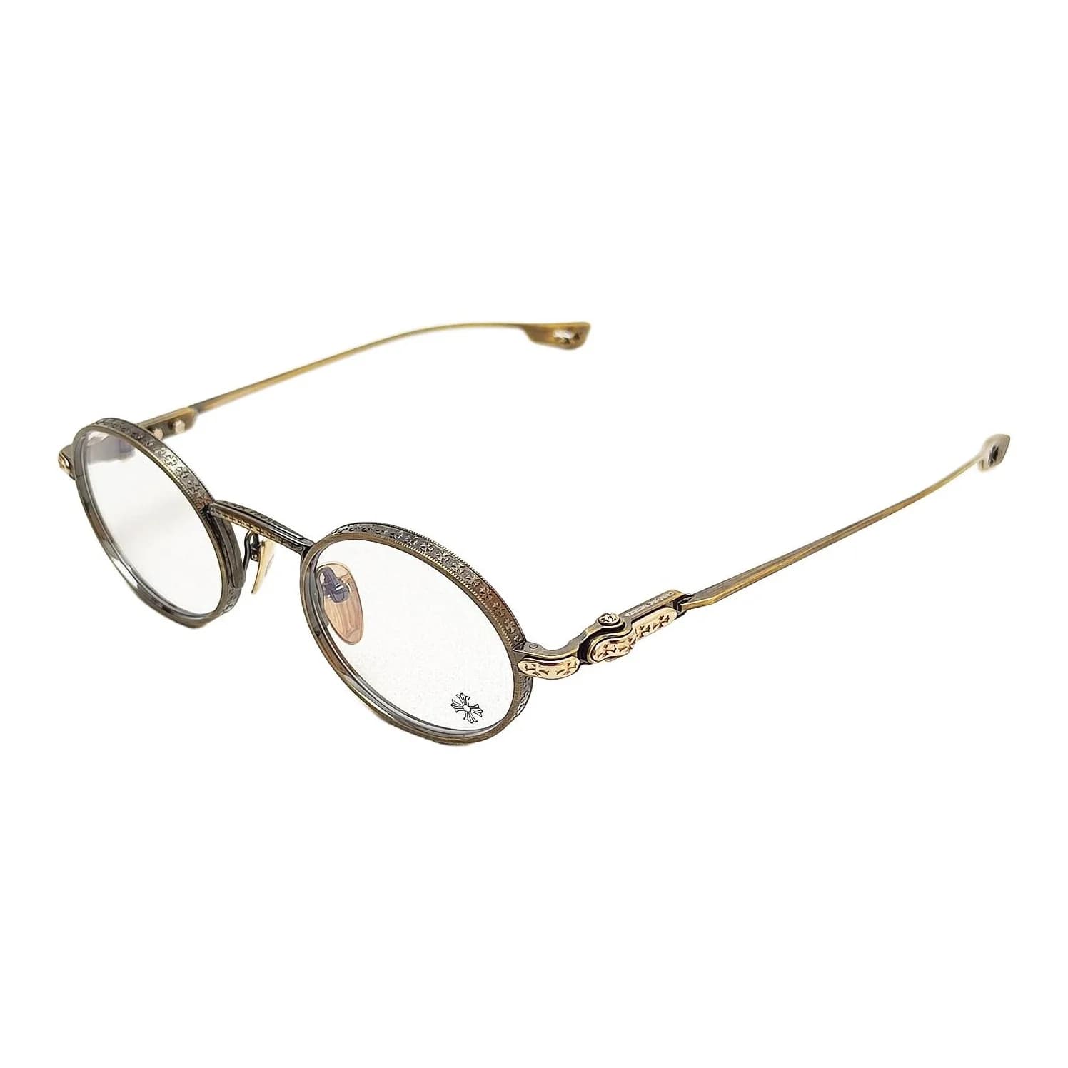 Chrome Hearts 925 Sterling Silver Round Eyeglass Frames Unisex Gold HONEY DIPPED AG