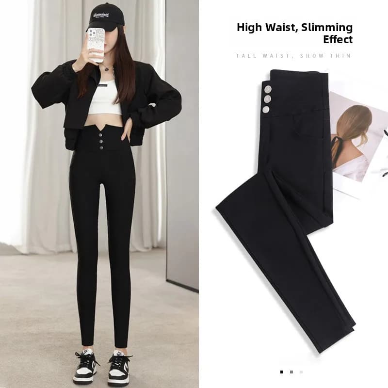Slimming High Waist Thin Women's Leggings Autumn Winter Outfit Small Size Ankle Length Magic Pencil Black Pants