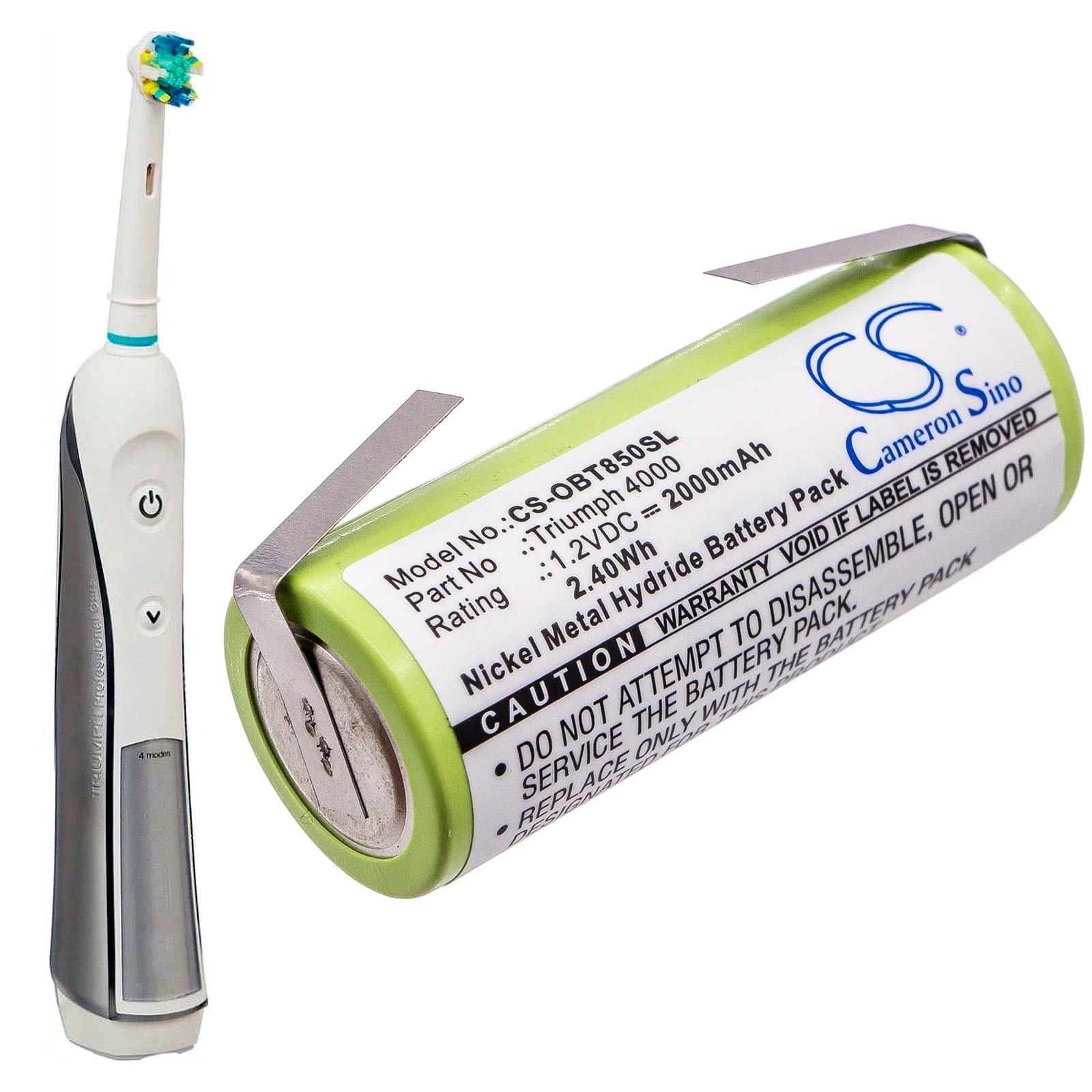 Battery for Oral-B:Triumph 4000,3745,3761,3762, (as two versions, does not apply to 47 mm),--2000 mAh / 2,40 Wh