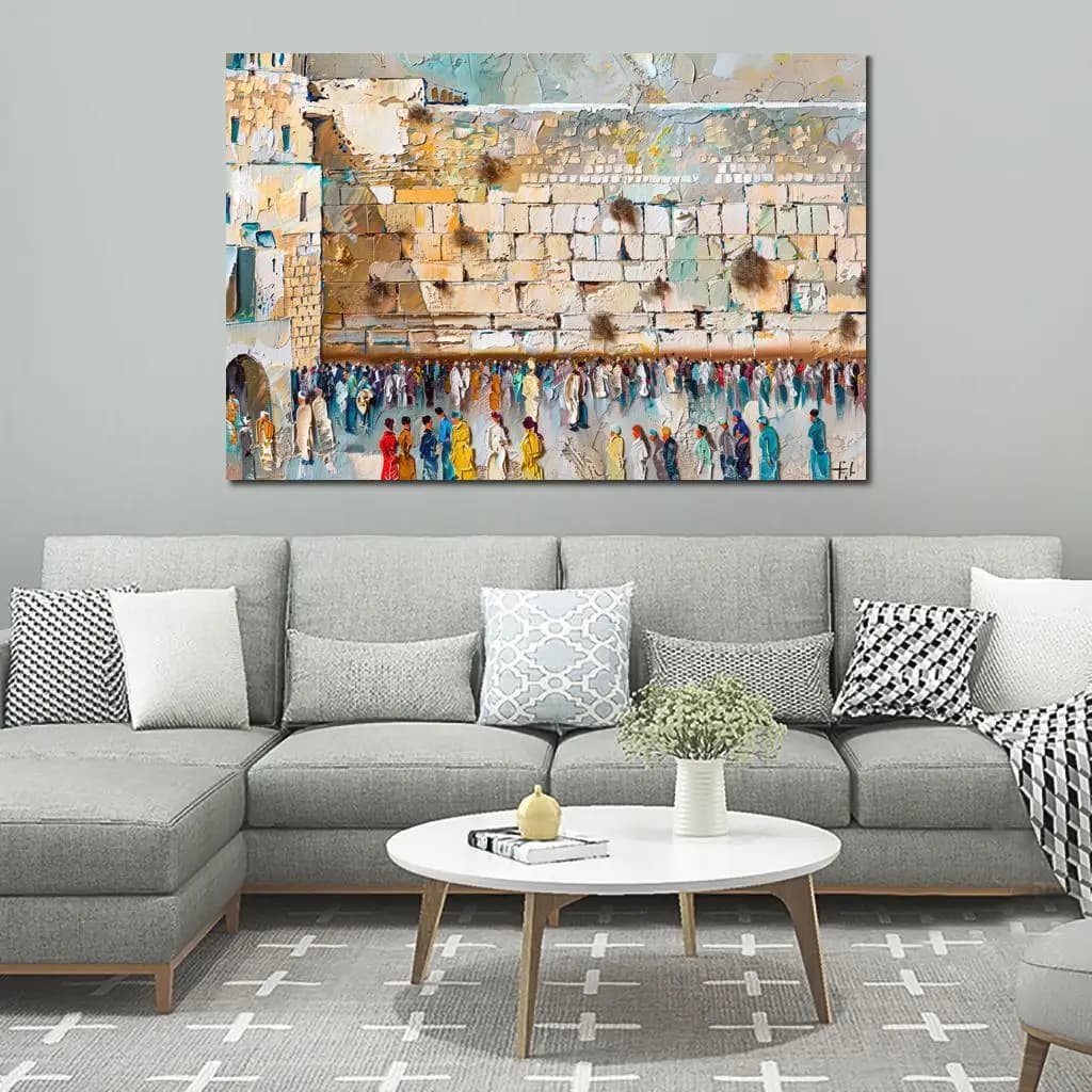 Modern Abstract Kotel Painting Canvas Prints Western Wall in Blue Poster Jerusalem Jewish Art Printed Picture Dining Room Decor