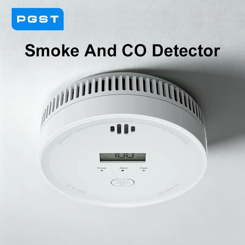 PGST Independent Smart 2 In 1 CO Smoke Detector Fire Alarm Carbon Monoxide Smoke Detector Fire Alarm Sensor Home House Security