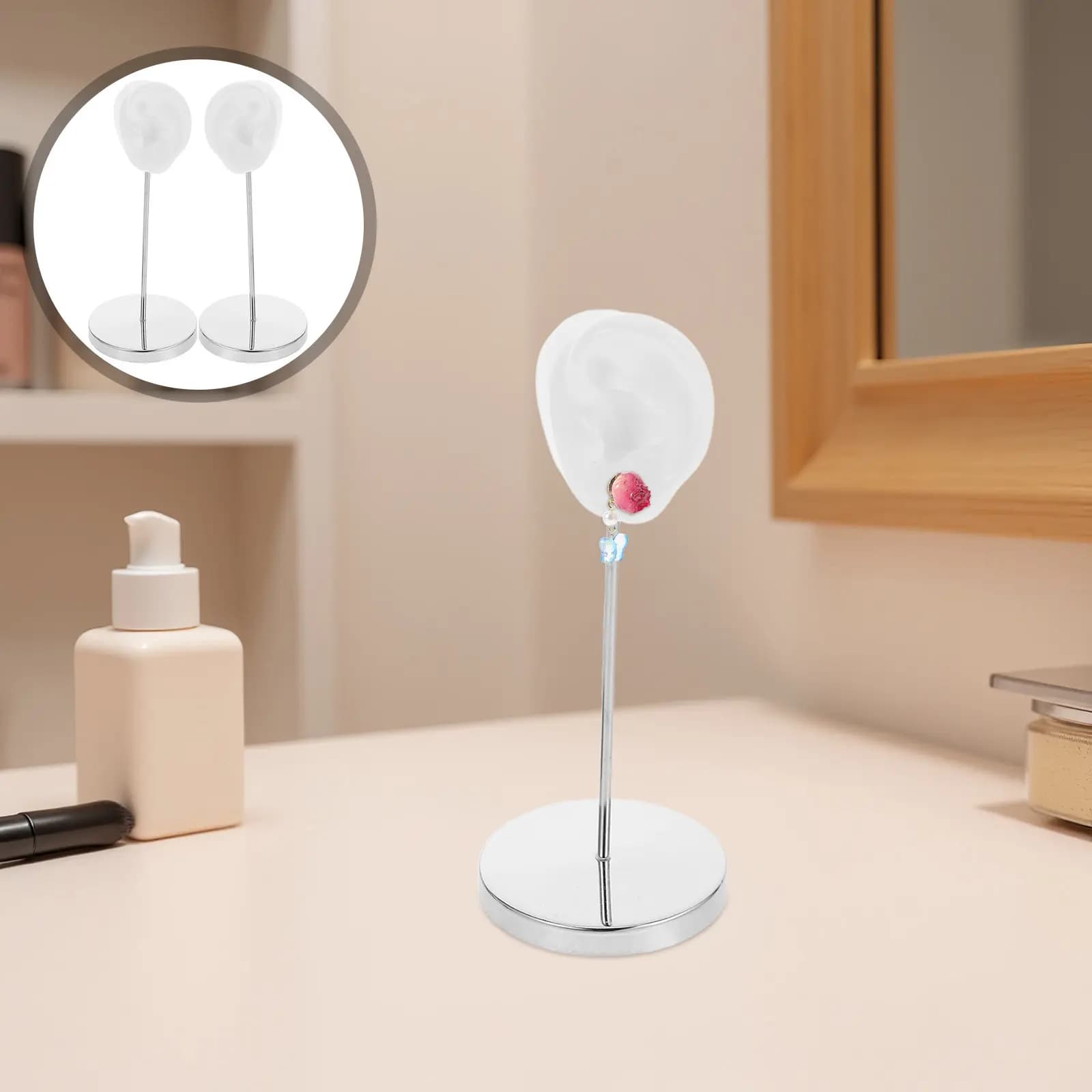 1 Paio di Espositori per Orecchini a Forma di Orecchio in Silicone con Base in Metallo per Orecchini a Perno, a Cerchio, Pendenti, Fotografia di Gioielli e Vendita al Dettaglio