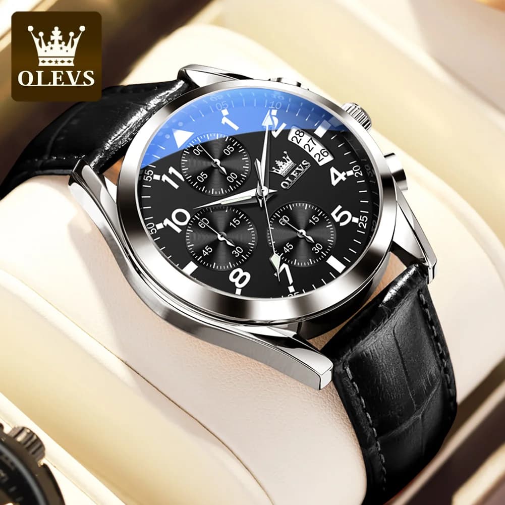 OLEVS 2878 Orologio da uomo originale Orologio da uomo al quarzo con cinturino in pelle classico alla moda Cronografo pilota con data automatica Orologio da polso impermeabile