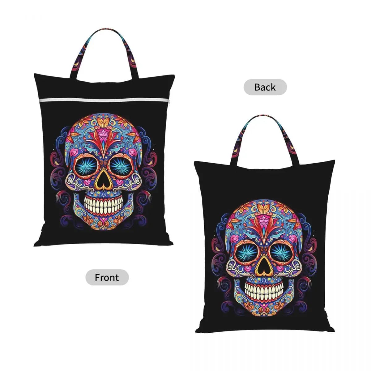 Mexican Sugar Skull Day Of The Dead Sugar Skull Travel Laundry Bag Reusable Dirty Clothes Pouch Gym Yoga Camping Washing Basket