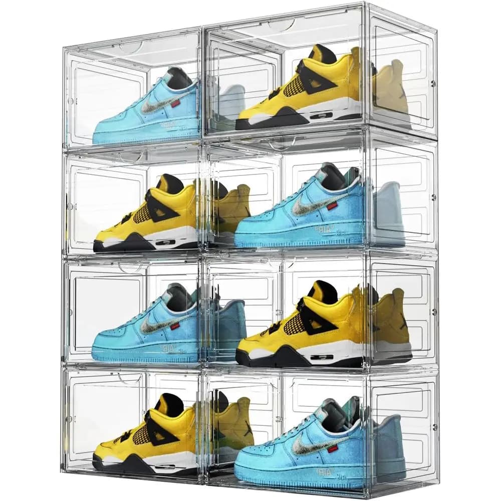 Stackable Transparent Shoe Boxes, 8 Pack, Magnetic Door, Suitable for USA 13, Gymnastics Footwear Display