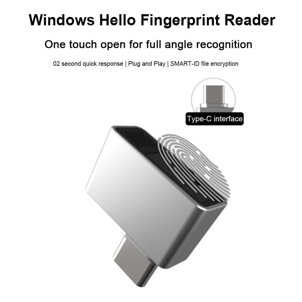 Type-C Biometric Scanner Password-Free Biometric Scanner Padlock Portable USB Fingerprint Reader Module Device for Windows Hello