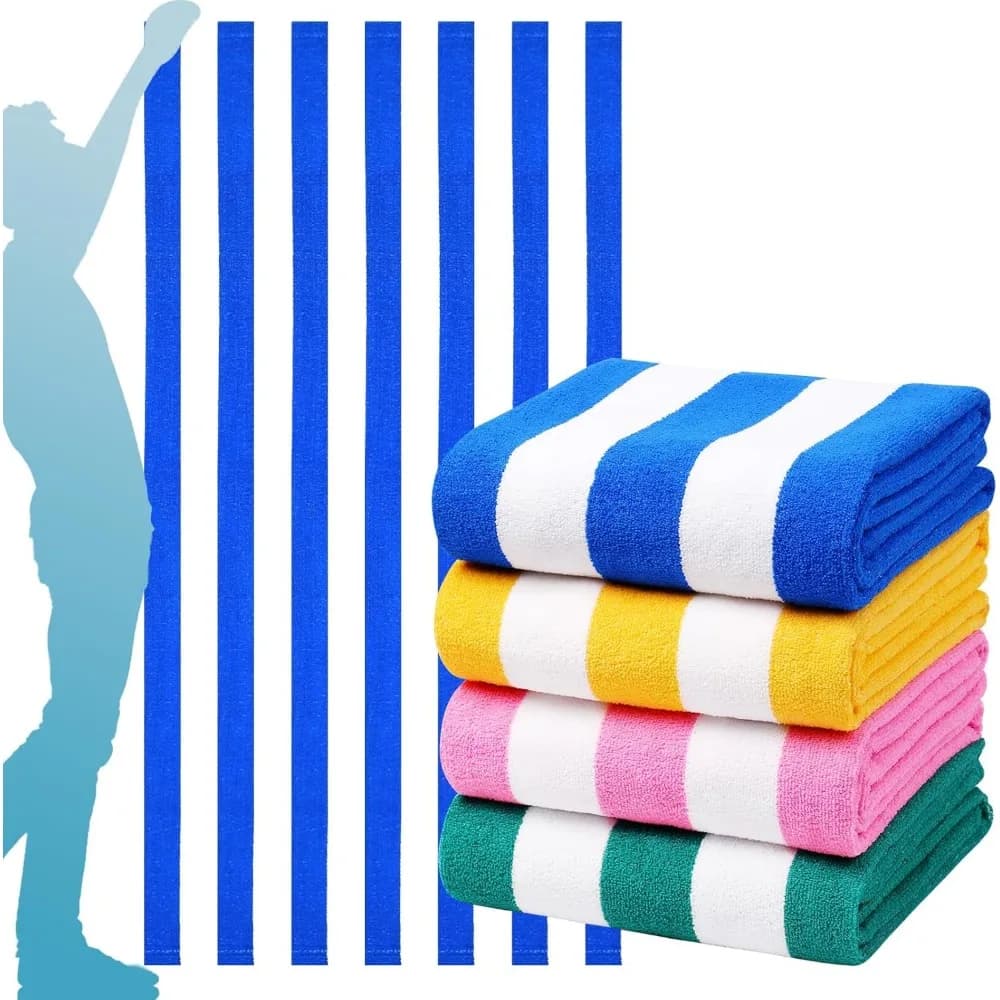 Set di 4 Teli da Spiaggia Oversize a Righe 72x40, Asciugatura Rapida, in Spugna Sottile per Viaggi, Famiglia, Adulti, Blu, Rosa, Giallo, Verde