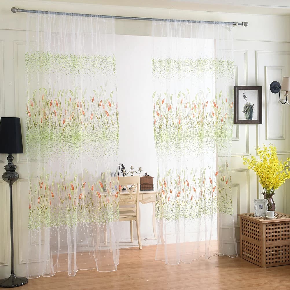 Tende trasparenti in erba Schermo per finestra Garza Porta Sciarpa Tende Mantovana Arredamento della stanza Tessuto in poliestere premium Eleganza romantica Naturale