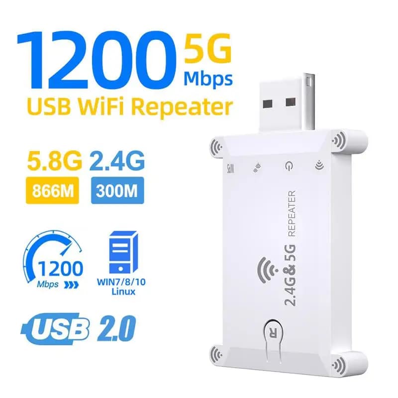 Amplificatore di segnale wireless dual band 1200M Ripetitore extender Wifi 2.4g/5g Ripetitore Wifi Alimentatore USB