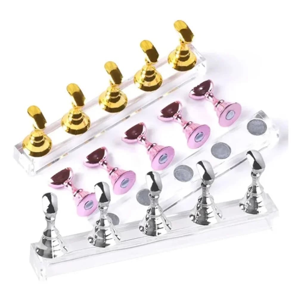 5Pcs/Set Chess Magnetic Nail Holder False Nail Tip Practice Practice Display Stand Silver Showing Shelf Gel Polish Display Stand