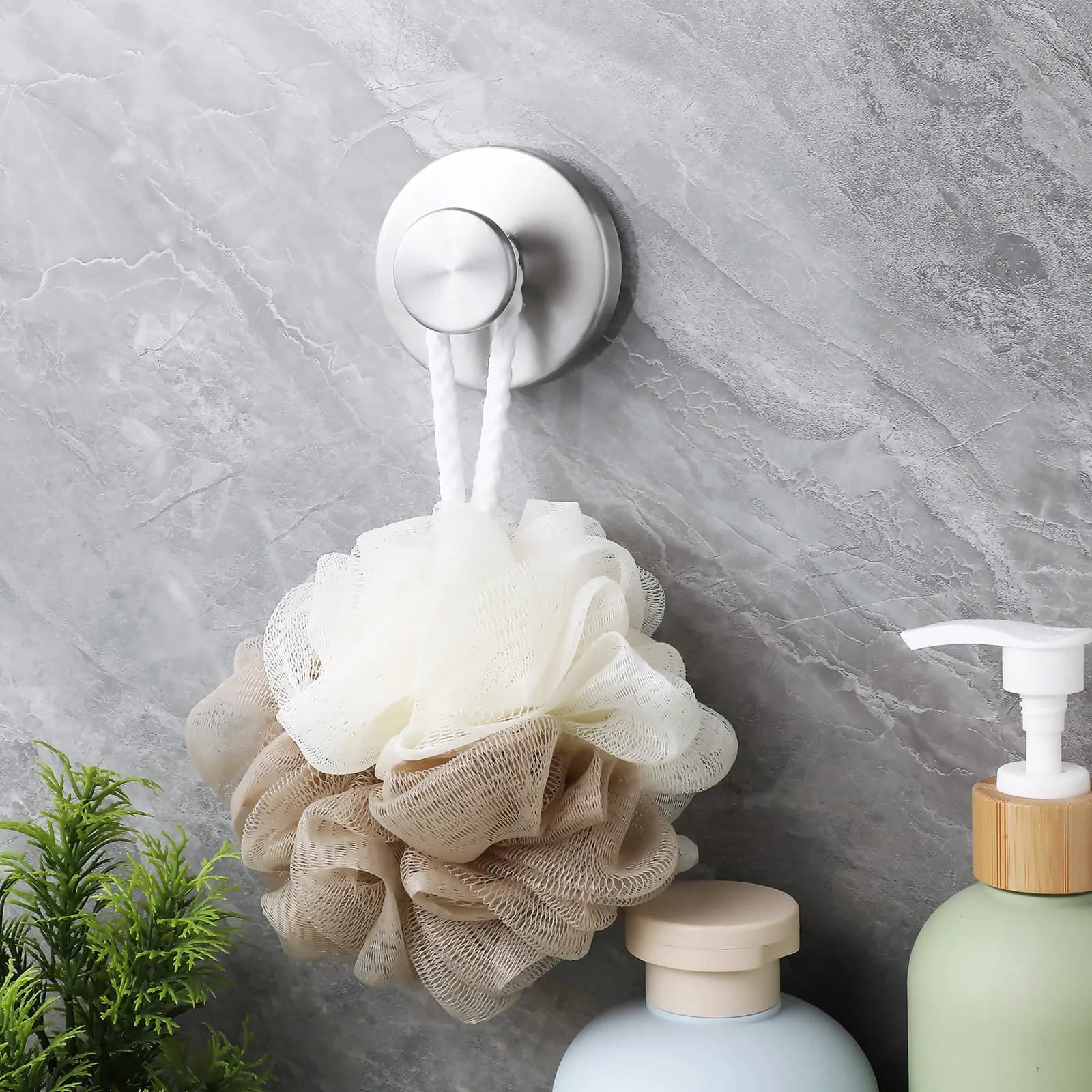 4Pcs Stainless Steel Suction Hook Set No Drill Towel Holder Bathrobe Loofah Organizer Strong Suction Cup Hooks for Bathroom