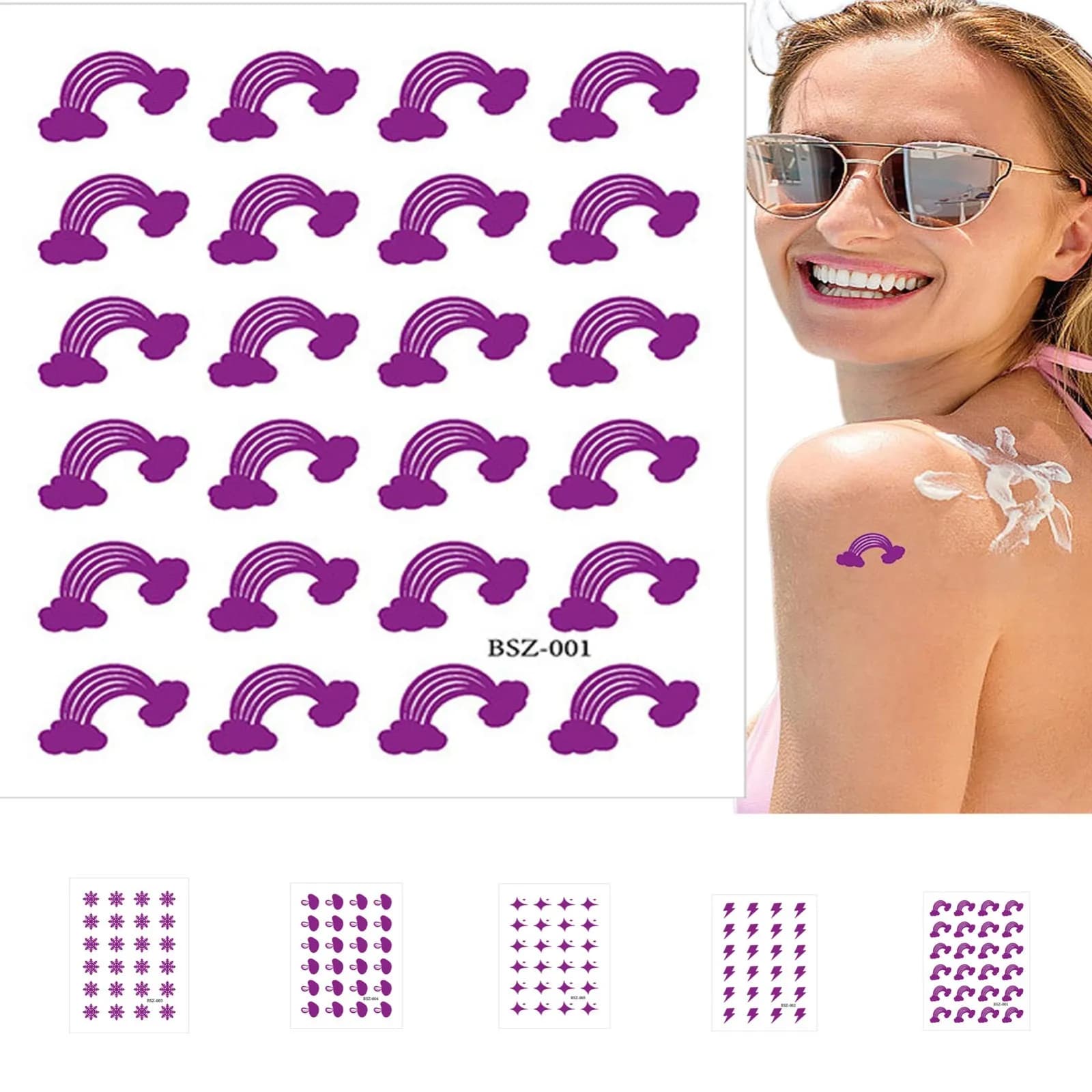 Adesivi UV Multi-Pattern per la Rapplicazione della Protezione Solare, Adesivi Solari Impermeabili UV, Strumenti per il Test di Prodotti Solari, Adesivi Decorativi per il Viso