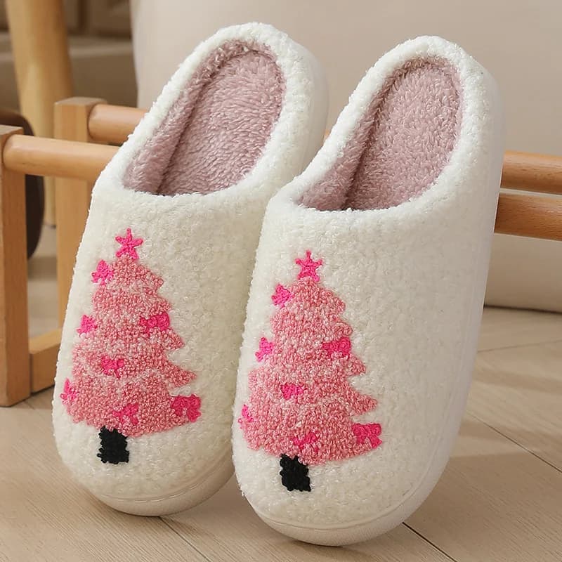 Pantofole da casa con plateau da donna alla moda natalizia, casual, da uomo, per coppie, con stampa, scarpe taglie forti per scarpe calde in cotone da donna