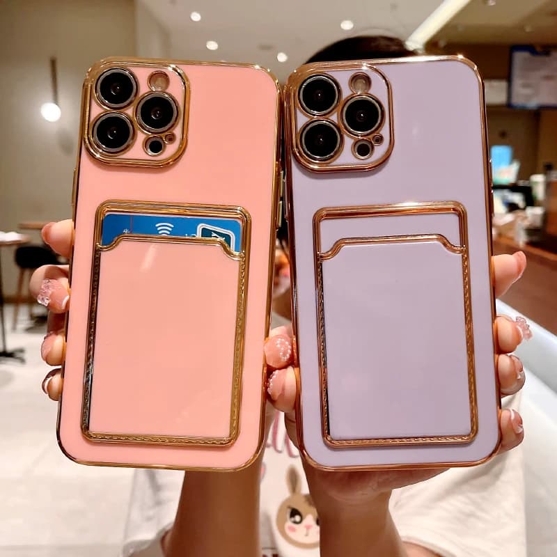 Soft Phone Case in TPU with Wallet Card Slots Plated in Luxury Solid Color for iPhone 16 Pro Max 14 11 12 13 15 Pro Max Back Cover for Bumpers