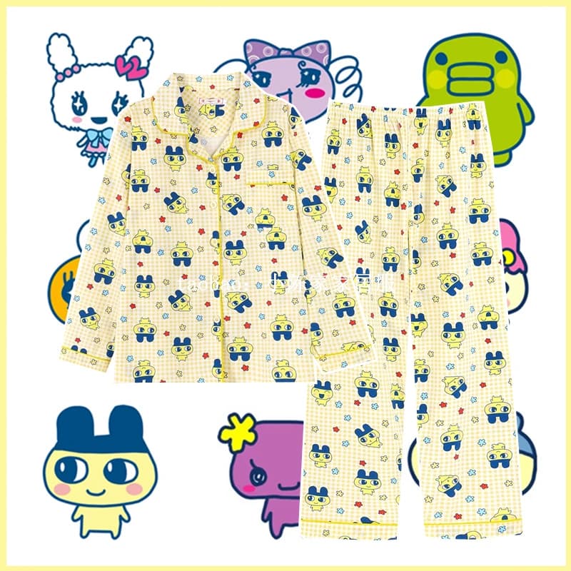 Set di 2 Pezzi Tamagotchi: Completo con Maglietta a Maniche Corte e Pantaloncini/Set con Maglietta a Maniche Lunghe e Pantaloni, Abbigliamento da Casa per Donne e Studentesse, Pigiama in Stile Coreano