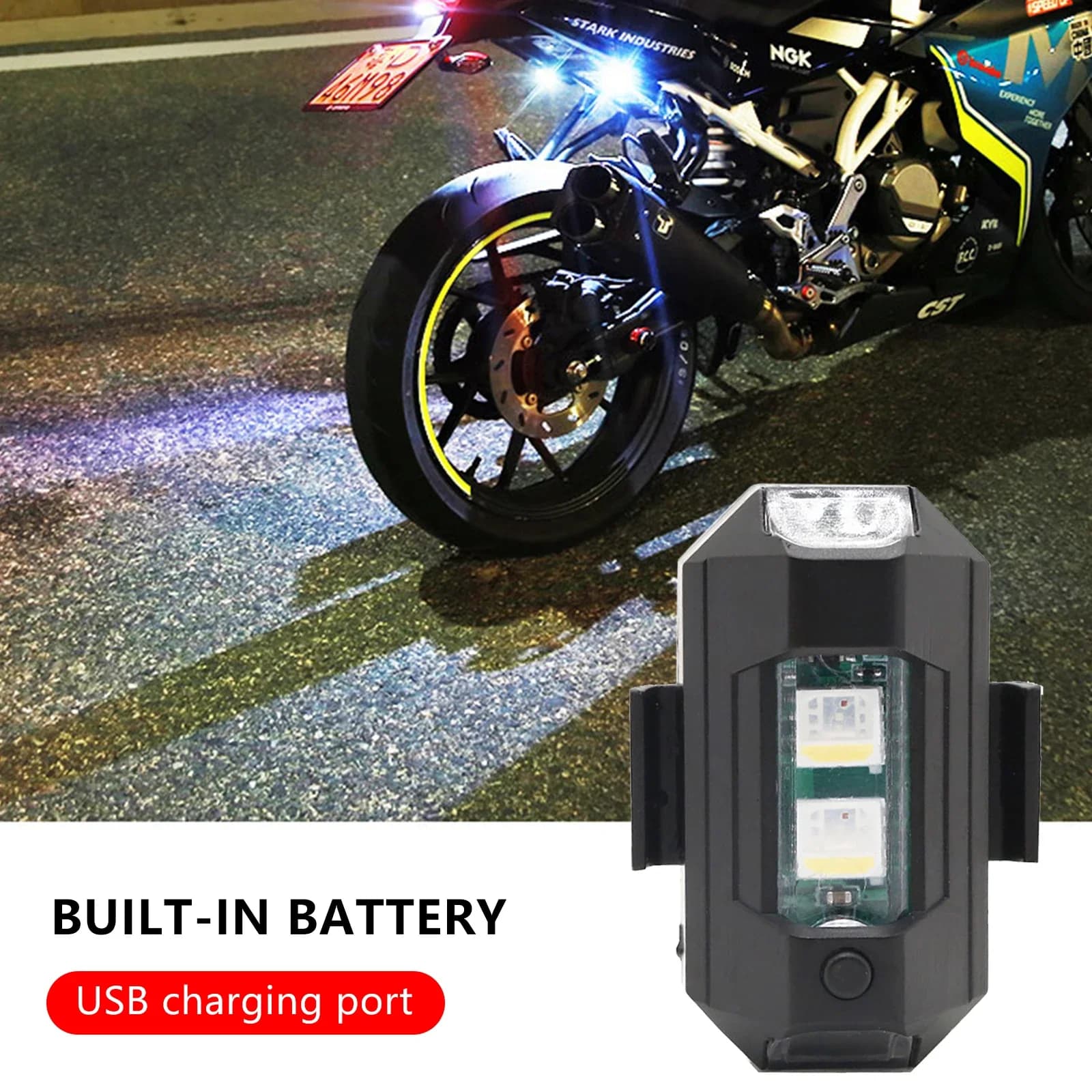 Luci per Moto, Luce Stroboscopica per Droni, LED USB Anti-Collisione, Luci di Segnalazione Lampeggianti per Bici e Velivoli Notturni