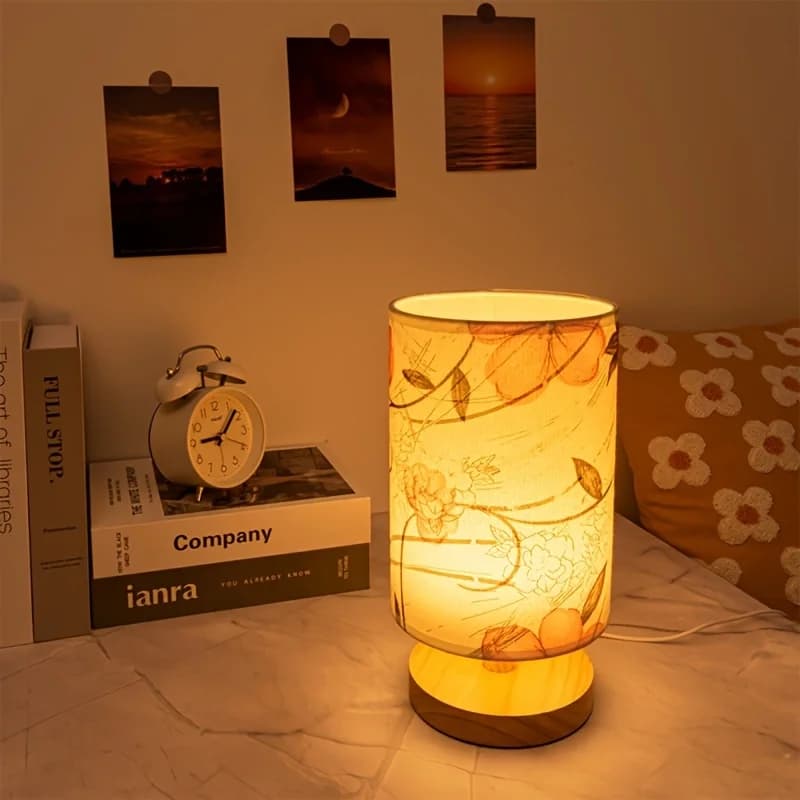 Lampada da scrivania in tessuto stampato arancione, alimentata tramite USB, adatta per camere da letto, soggiorni, ecc., per illuminazione decorativa.
