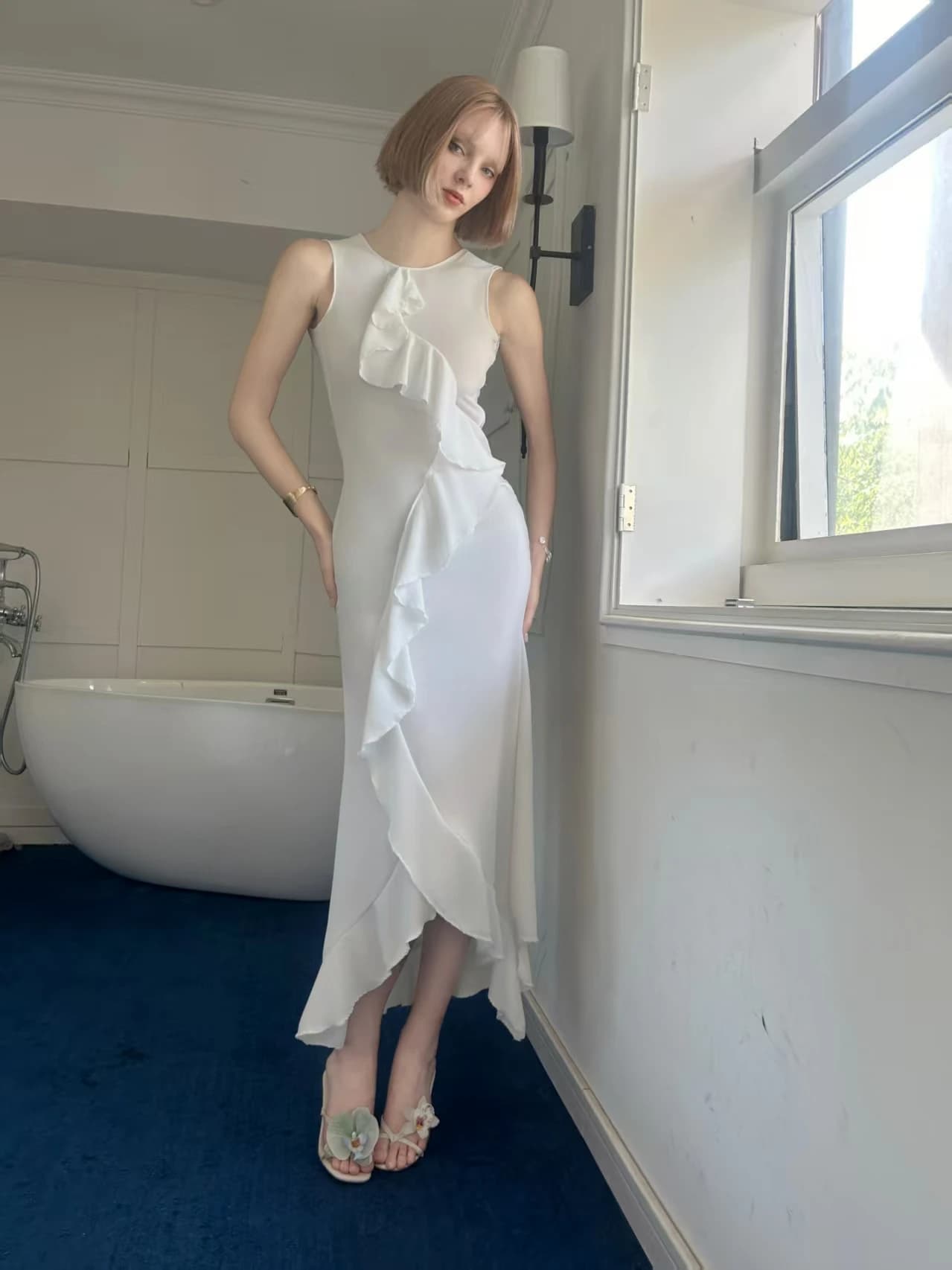 GGLOYDIUS Original Silver Ring Viper Women's Slim Fit Sleeveless Holiday Long Dress Elegant Style Polyester Fiber H Version