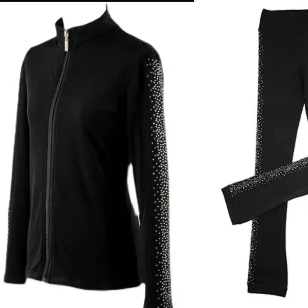 Ice Dance High Elasticity Adult Figure Skating Top With Rhinestone Embellished Hip Protector Skirt Pants Set Women