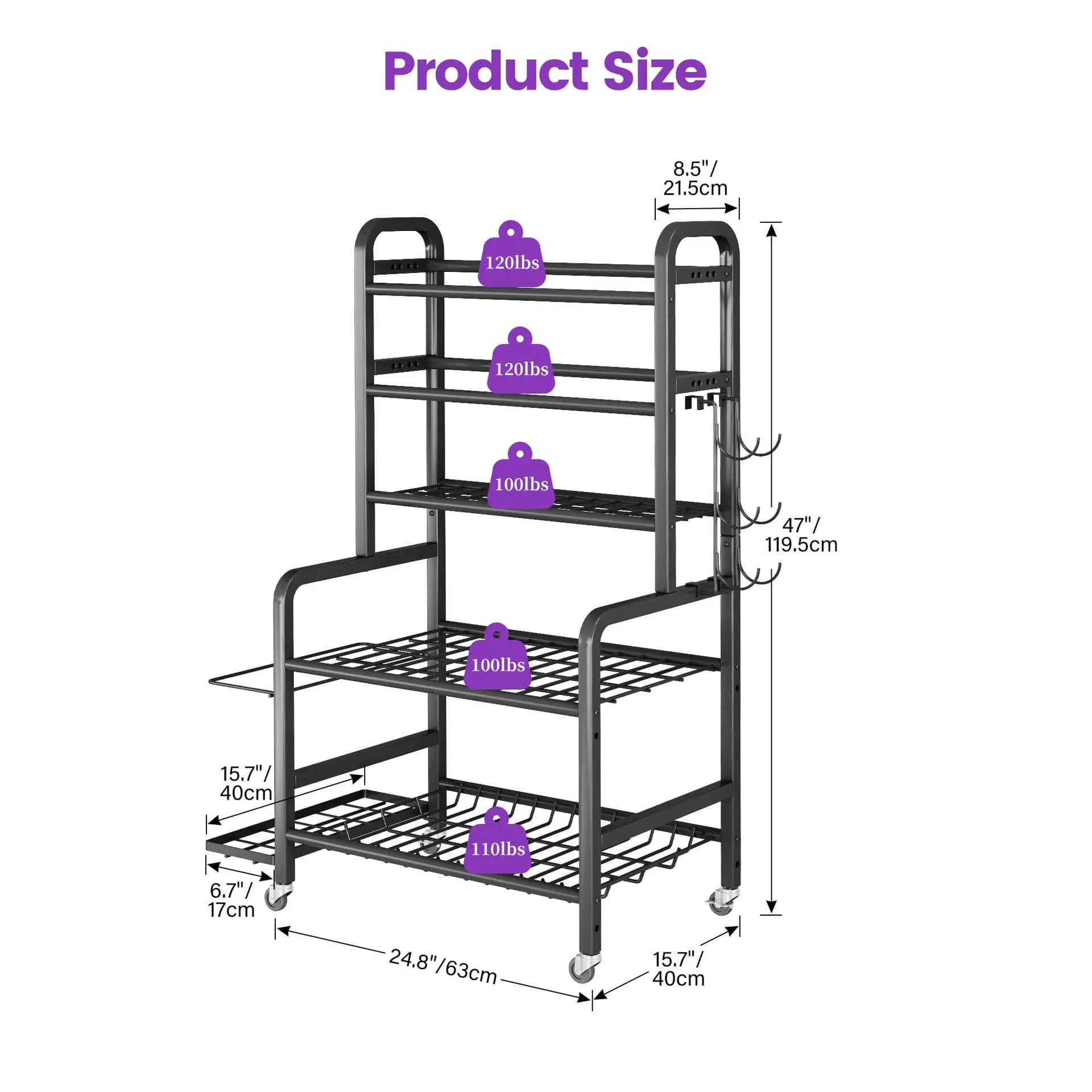 Handlebar shelves, kettlebell, foam roller and fitness mats - Organizer for sports equipment from home