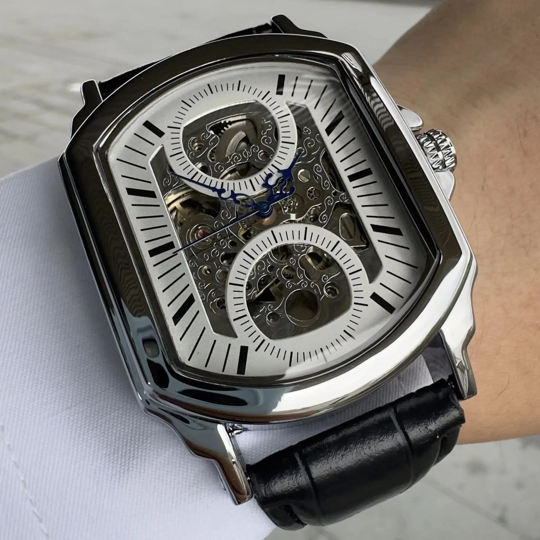 WINNER Fashion Watch for Men Business Skeleton Automatic Mechanical Mens Watches Top Brand Luxury Wristwatches Leather Strap